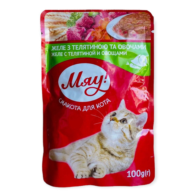 Влажный корм для взрослых котов МЯУ! в желе со вкусом телятины и ...