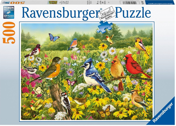 Puzzle Ravensburger Birds In The Meadow 500 elementów (4005556169887) - obraz 1