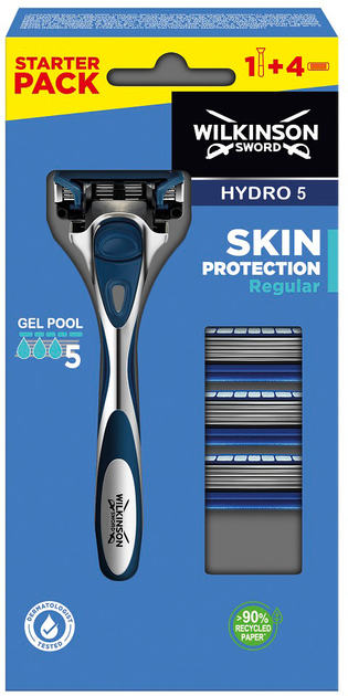 Станок Wilkinson Sword Hydro 5 Skin Protection Regular зі змінними лезами для чоловіків 1 шт + картриджі 4 шт (4027800972234) - зображення 1