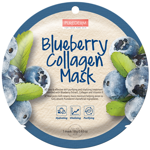 Maseczka Purederm Blueberry Collagen Mask kolagenowa w płacie Borówka 18 g (8809411187629) - obraz 1