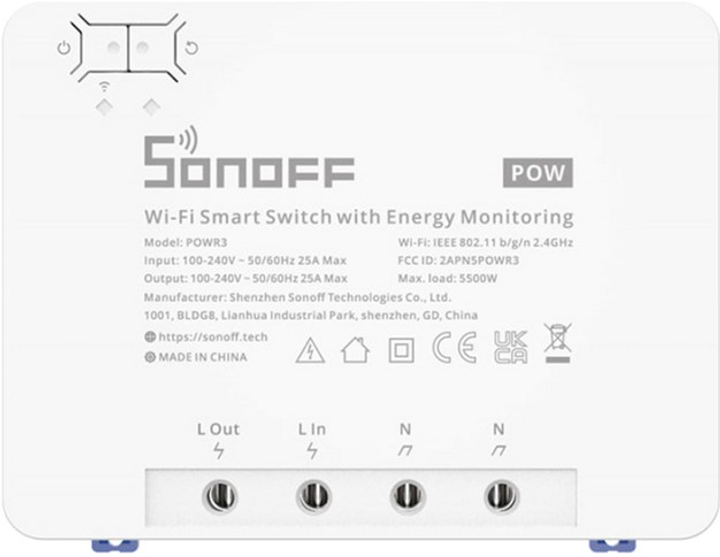 Inteligentny 1-kanałowy przełącznik Wi-Fi Sonoff POWR3 (6920075776768) - obraz 1