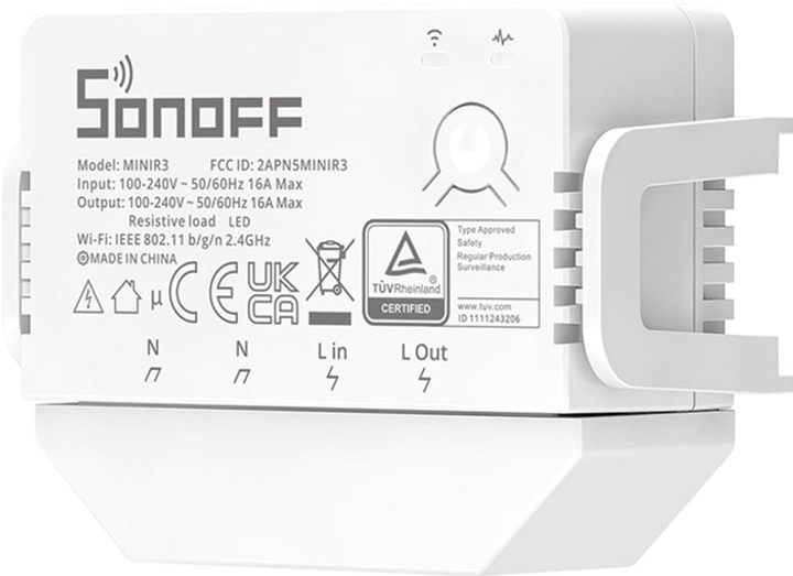 Inteligentny przełącznik 1-kanałowy Sonoff Wi-Fi MINIR3, 3500 W (6920075776775) - obraz 2