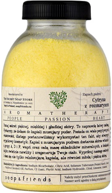 Пудра для ванни Soap and Friends Aromatherapy лимон з розмарином 200 г (5903031204438) - зображення 1