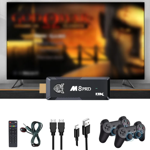 Игровая приставка Game Stick с Android Тв 64GB 10000 игр беспроводные джойстики M8PRO HD 4K - изображение 2