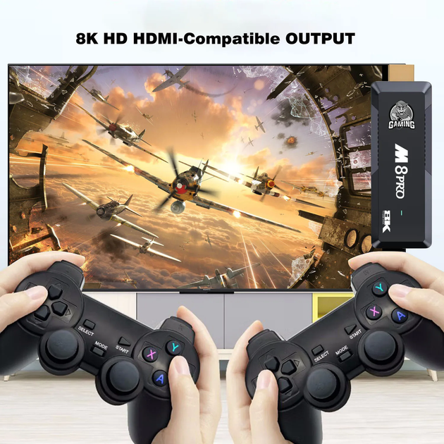 Игровая приставка Game Stick с Android Тв 64GB 10000 игр беспроводные джойстики M8PRO HD 4K - изображение 6