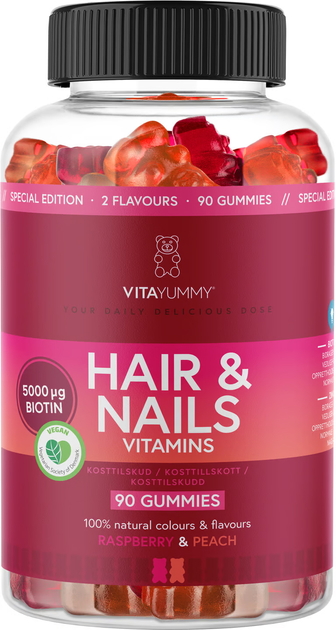 Вітаміни VitaYummy Hair & Nails Малина/Персик 90 шт (5713918001223) - зображення 1