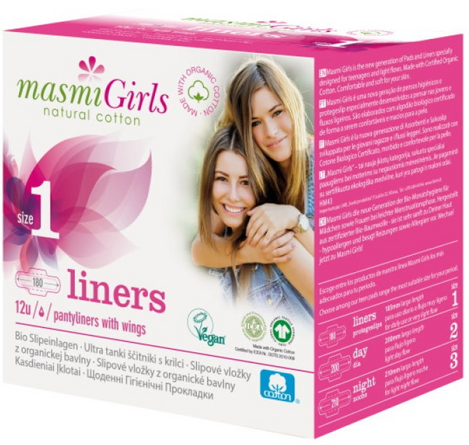 Wkładki Masmi Girls higieniczne z bawełny organicznej Size 1 12 szt (8432984001629) - obraz 1