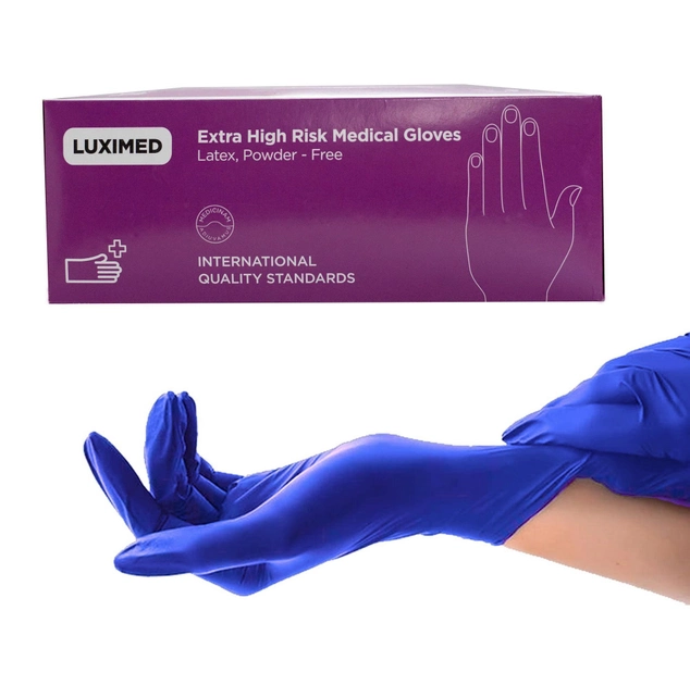 Рукавиці латексні Luximed High Risk Medical Gloves нестерильні непудровані S 25 пар cині - зображення 1