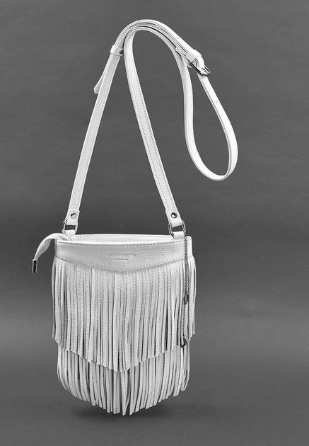 Шкіряна жіноча сумка з бахромою міні-кроссбоді білий - зображення 1