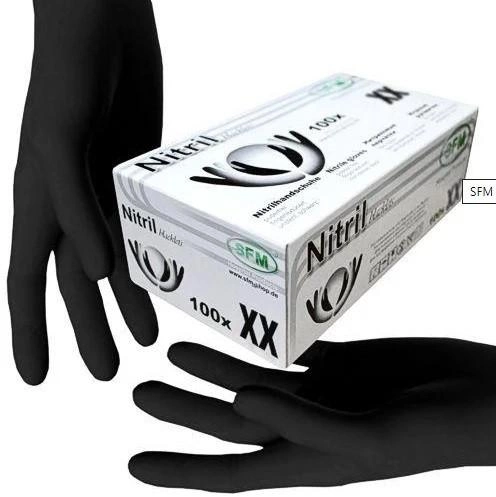 Перчатки нитриловые черные без пудры нестерильные SFM 3,8 г размер L 100шт./уп - изображение 1