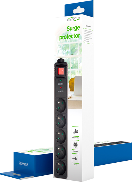 Мережевий фільтр EnerGenie SPF5-C-5 1.5 м 5 розеток Black - зображення 3