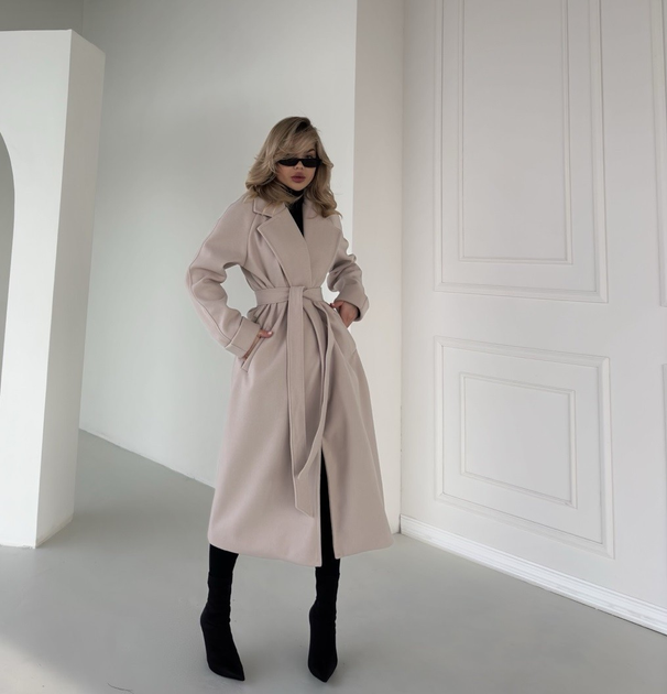 Женское пальто на запах средней длины Le'Katrin 5462-1XXL Бежевый 