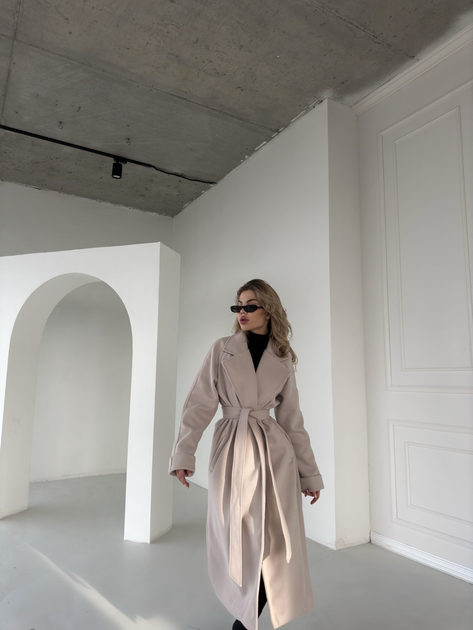 Женское пальто на запах средней длины Le'Katrin 5462-1XXL Бежевый 
