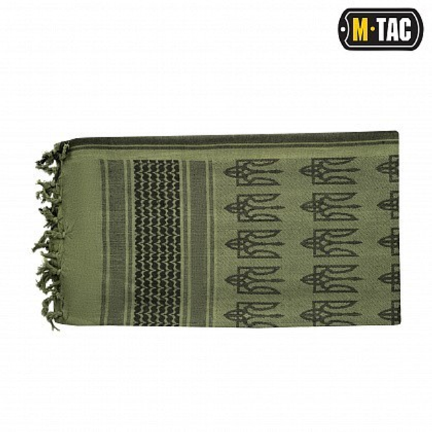 Тактична арафатка зсу шарф шемаг бавовняний із тризубом M-Tac, чоловіча хустка на шию куфія, колір Олива, 40905001 - зображення 2