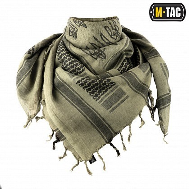 Тактическая арафатка всу шарф шемаг хлопковый с тризубом M-Tac, мужской платок на шею куфия, цвет олива Foliage Green/Black, 40905007 - изображение 1