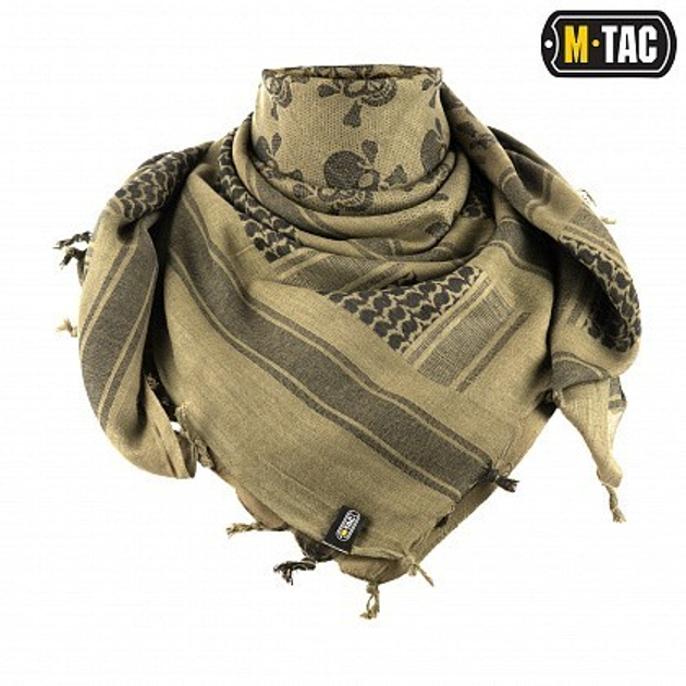 Арафатка зсу шемаг 100% бавовна, тактичний шарф-хустка куфія з черепами M-TAC Pirate Skull оливка/чорний, 40903001 - зображення 1