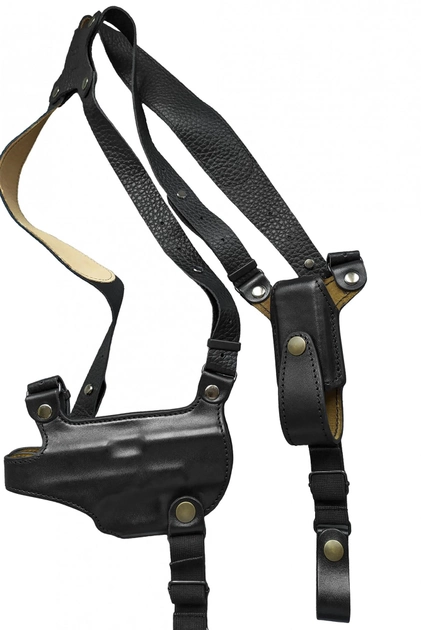 Подплечная кожаная кобура с подсумком для магазина A-LINE для Grand Power, Flarm TQ1/T910 черная (1КП2+) - изображение 2