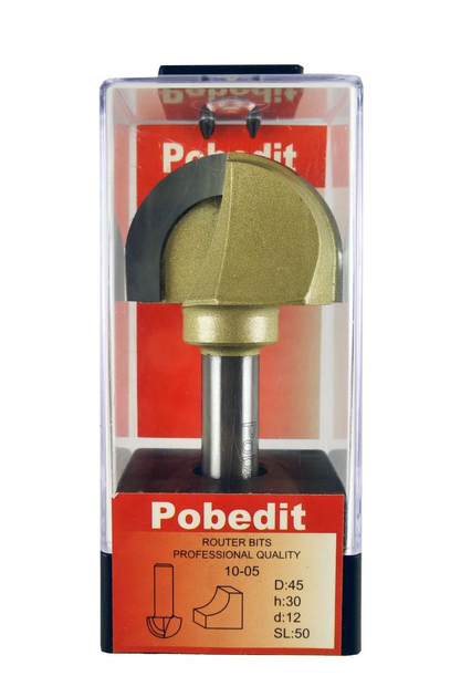 Фреза по дереву жолобна напівкругла D-45 мм, d-12 мм Pobedit P-1005-12 ...