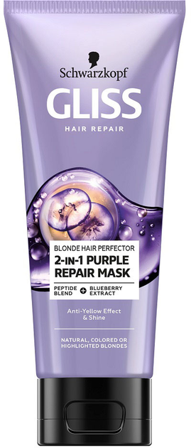 Маска Gliss Blonde Hair Perfector 2-in-1 Purple Repair для натурального, фарбованого або знебарвленого світлого волосся 200 мл (9000101617627) - зображення 1