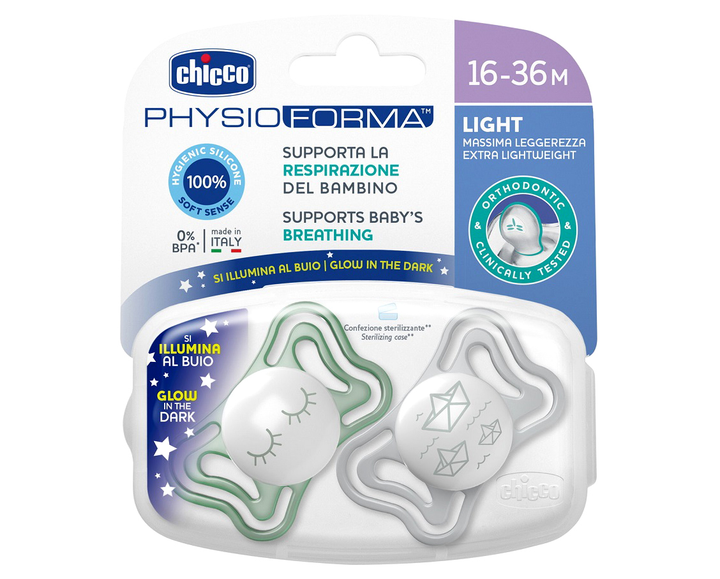 Пустушка Chicco PhysioForma Light силіконова заспокійлива 16-36 міс 2 шт (8058664156412) - зображення 1