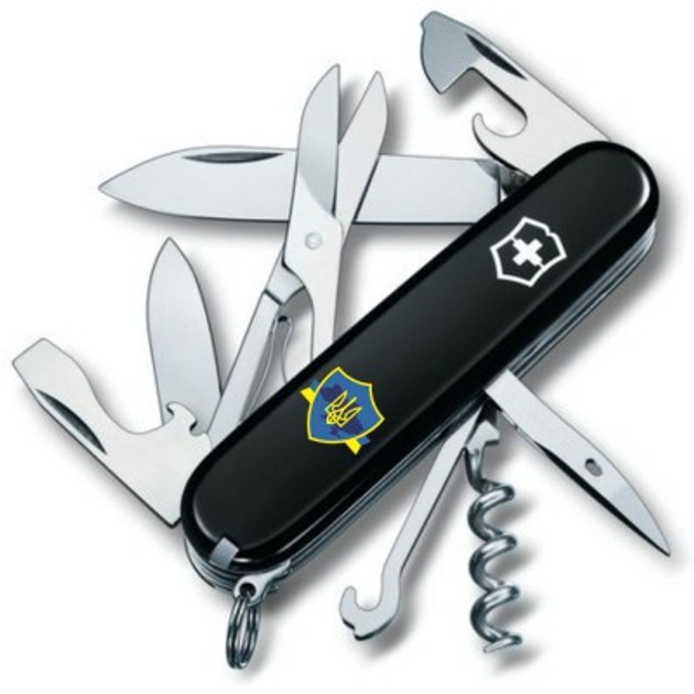 Ніж Victorinox Climber Ukraine Тризуб на щиті зі стрічкою (1.3703.3_T1070u) - изображение 1