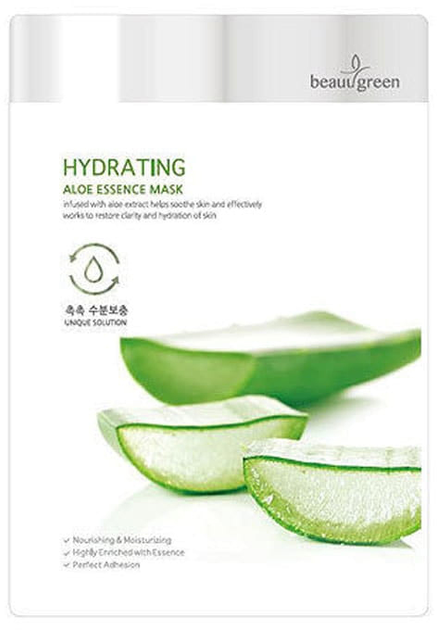 Маска для обличчя BeauuGreen Hydrating Aloe Essence Mask зволожуюча Aloes 23 г (8809389030682) - зображення 1