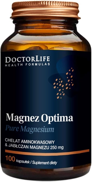 Suplement diety Doctor Life Magnez Optima chelat aminokwasowy i Jabłczan Magnezu 200 mg 100 kapsułek (5903317644156) - obraz 1