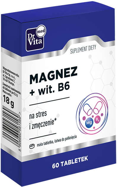 Suplement diety Dr Vita Magnez + Witamina B6 na stres i zmęczenie 60 tabletek (5906660561569) - obraz 1