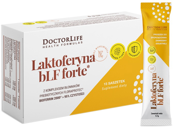 Харчова добавка Doctor Life Lactoferrin bLF Forte 100 мг 15 саше (5903317644279) - зображення 1