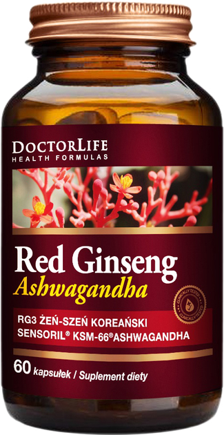 Suplement diety Doctor Life Red Ginseng Żeń-szeń + Ashwagandha Sensoril 60 kapsułek (5906874819296) - obraz 1