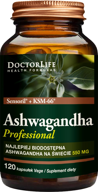 Харчова добавка Doctor Life Ashwagandha KSM-66+ Екстракт кореня Сенсоріл 550 мг 120 капсул (5906874819265) - зображення 1