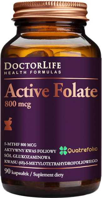 Харчова добавка Doctor Life Active Folate активна фолієва кислота 800 мкг 90 капсул (5906874819661) - зображення 1