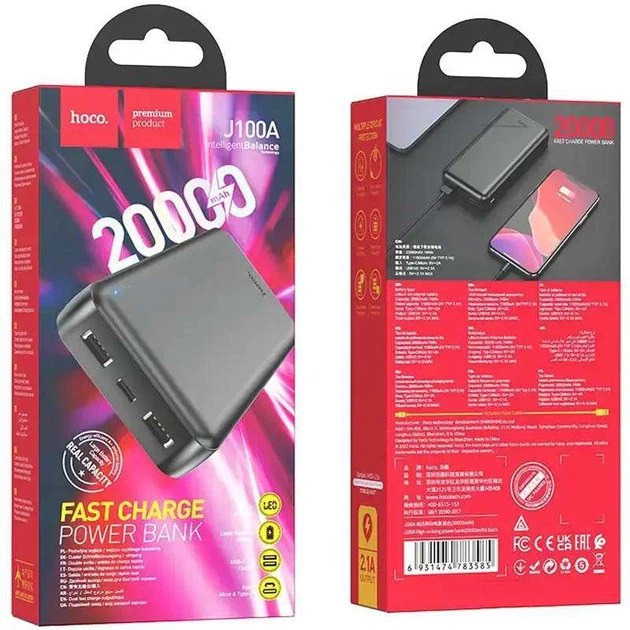 Портативное зарядное устройство Power Bank HOCO J100A High-ranking 20000 mAh (Черный) (156609) - изображение 4