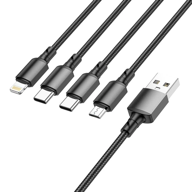 Дата кабель Borofone BX72 USB to 3in1 (1m) (Чорний) (138533) - Фото 6 Дата кабель Borofone BX72 USB to 3in1 (1m) (Чорний) (138533) - зображення 6