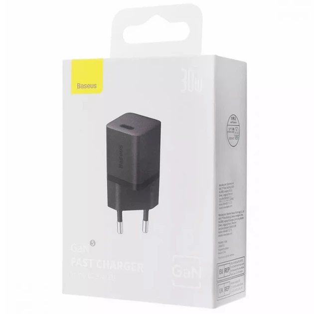 Сетевое зарядное устройство Baseus GaN5 Fast Charger 1C 30W (CCGN070) (Black) (183051) - Фото 2 Сетевое зарядное устройство Baseus GaN5 Fast Charger 1C 30W (CCGN070) (Black) (183051) - изображение 2