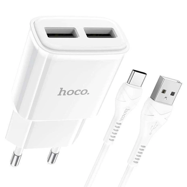 Мережевий зарядний пристрій HOCO C88A (2USB/2.4A) + Type-C (Білий) (135668) - зображення 2