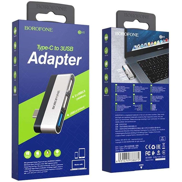 Переходник Borofone DH1 Type-C to USB (Черный / Серебряный) (138646) - Фото 6 Переходник Borofone DH1 Type-C to USB (Черный / Серебряный) (138646) - изображение 6