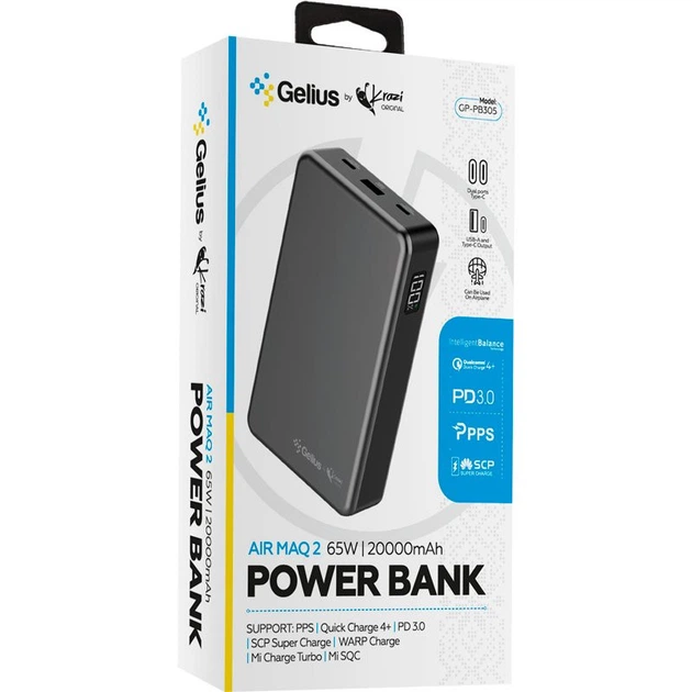 Портативное зарядное устройство Gelius by Krazi Air MaQ2 GP-PB305 65W 20000 mAh (Gray) (176810) - изображение 6