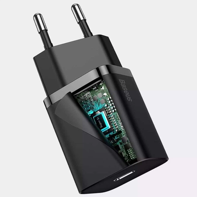 Мережевий зарядний пристрій Baseus Super Si Quick Charger 1C 20W (Чорний) (36267) - зображення 3