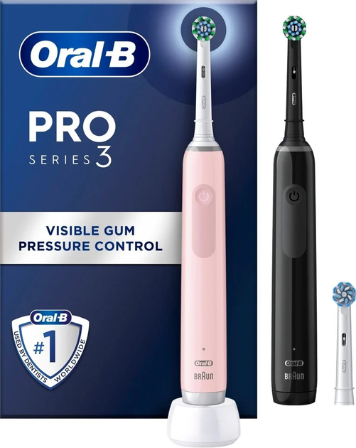 Набір електричних зубних щіток Oral-B Pro3 3900N Black CA + Pink CA (8006540760277) - зображення 1