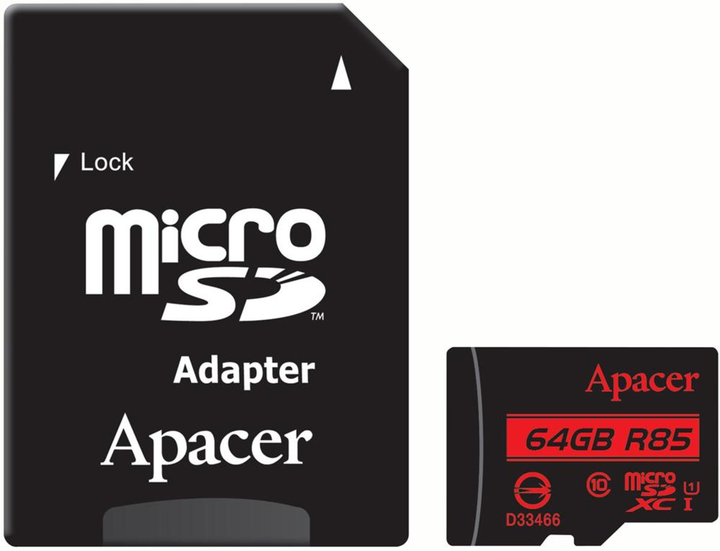 Карта памяти microSDXC Apacer 64Gb class 10 R85MB/s +SD-адаптер AP64GMCSX10U5-R - изображение 1