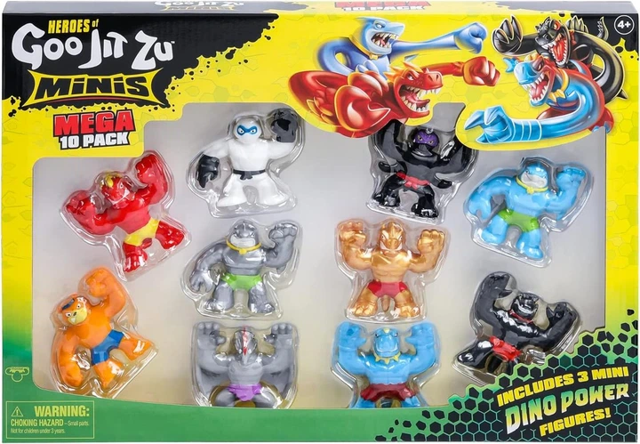 Набор 10 шт Фигурки Стретч-Антистресс Goo Jit Zu Minis Dino Power