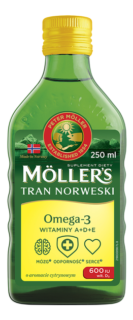 Suplement diety Mollers Tran Norweski Cytrynowy 250 ml (7070866024321) - obraz 1