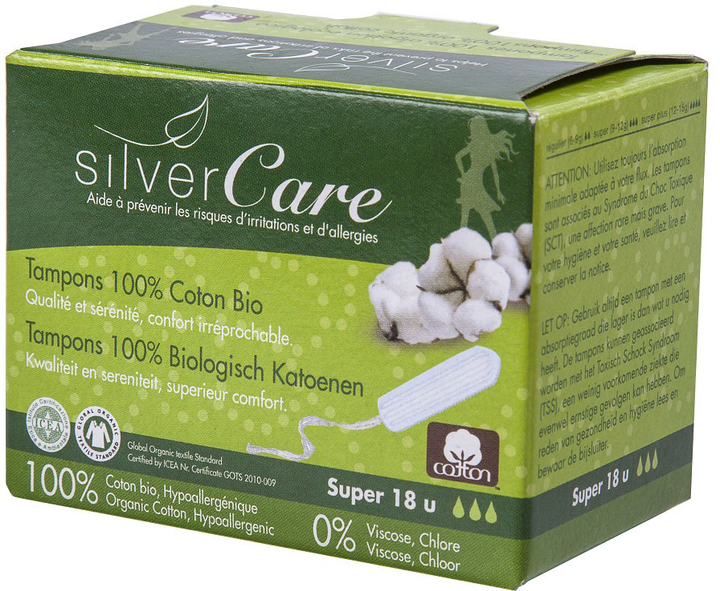 Тампони Masmi Silver Care Super без аплікатора з органічної бавовни 18 шт (8432984000783) - зображення 1