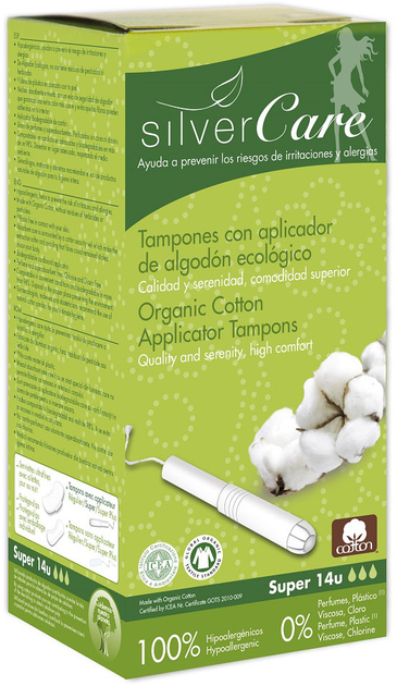Tampony Masmi Silver Care Super z aplikatorem z bawełny organicznej 14 szt (8432984000318) - obraz 1