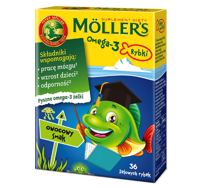 Suplementy diety Mollers Omega-3 Rybki żelki z witaminą D3 Owocowe 36 szt (7070866026110) - obraz 1