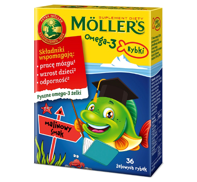 Suplementy diety Mollers Omega-3 Rybki żelki z witaminą D3 Malinowe 36 szt (7070866026141) - obraz 1