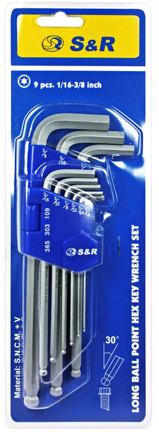 Набор ключей S&R Cr-V дюймовых удлиненных с шарниром 1/16"-3/8" 9 шт (365303109) - изображение 13