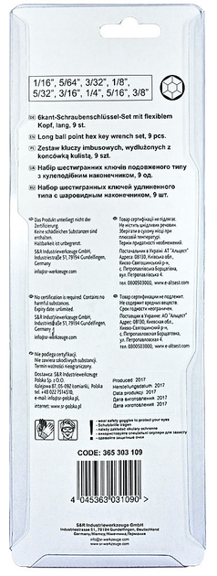 Набор ключей S&R Cr-V дюймовых удлиненных с шарниром 1/16"-3/8" 9 шт (365303109) - изображение 14