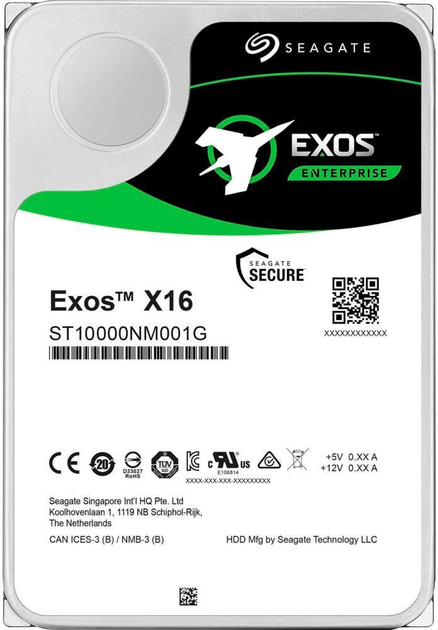 Dysk twardy Seagate Exos X16 HDD 10 TB 7200 rpm 256 MB 3.5" SATA III (ST10000NM001G) - obraz 1
